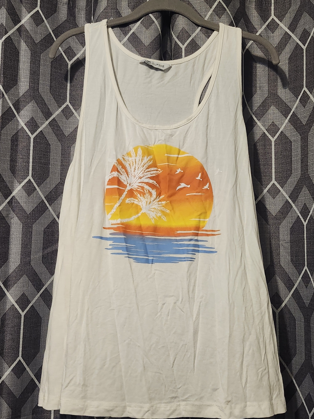 Cupshe White Tank Top with Sunset Palm Graphic